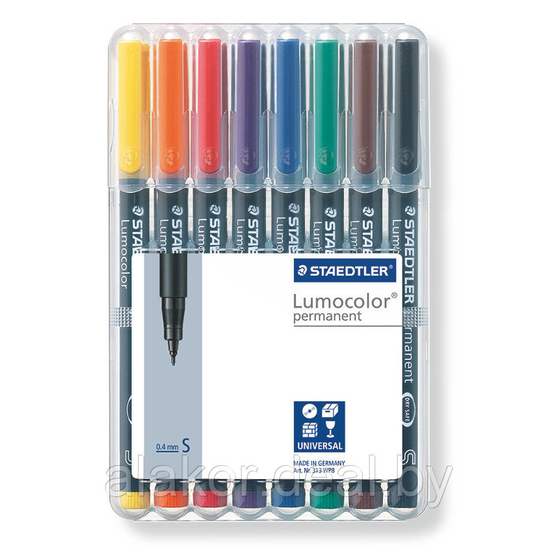 Набор маркеров перманентных STAEDTLER Lumocolor 313 WP8, S, 8 цветов, 0.4мм - фото 1 - id-p201477282