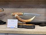 Охотничий нож из дамасской стали «Анчар», рукоять литье мельхиор, береста., фото 8