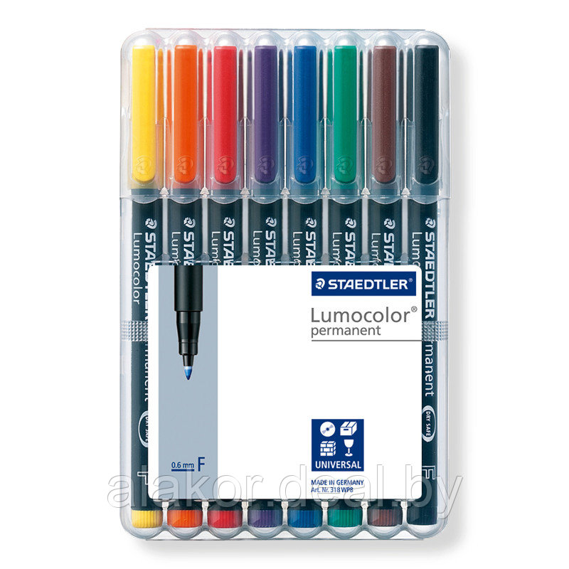 Набор маркеров перманентных STAEDTLER Lumocolor 318 WP8, F, 8 цветов, 0.6мм - фото 1 - id-p201485656