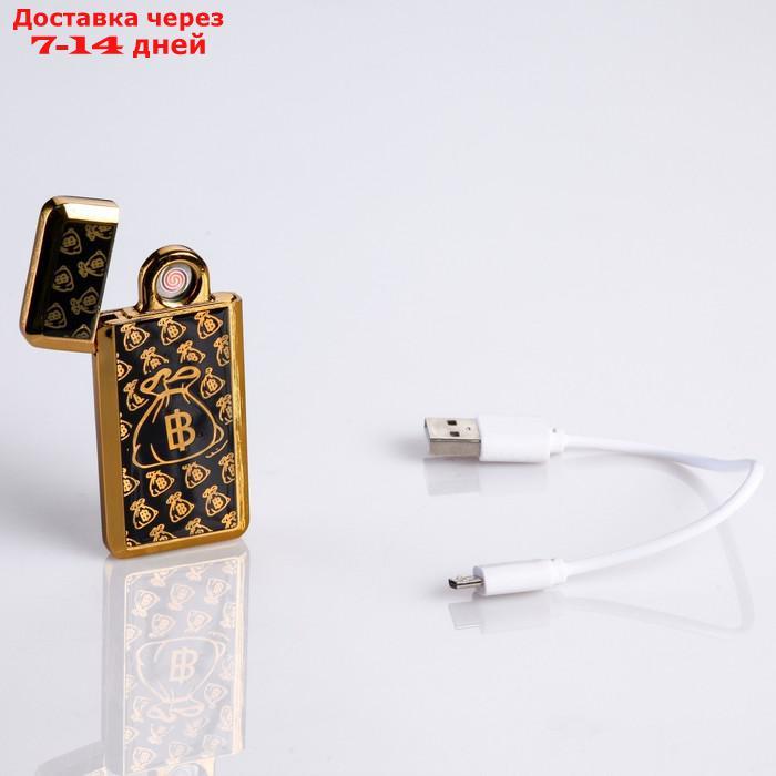 Зажигалка электронная "Биткоин" в подарочной коробке, USB, спираль, чёрно-золотая, 3.5х7 см - фото 3 - id-p201464566