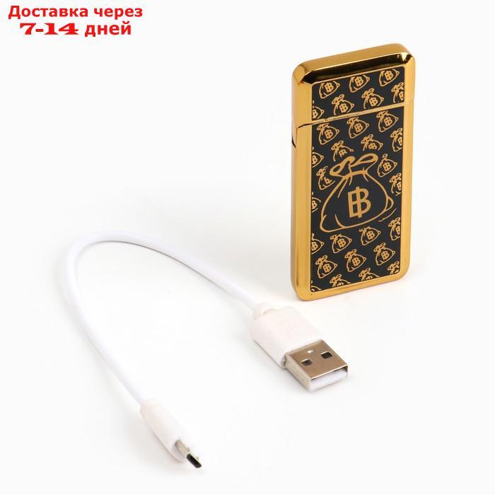 Зажигалка электронная "Биткоин" в подарочной коробке, USB, спираль, чёрно-золотая, 3.5х7 см - фото 6 - id-p201464566