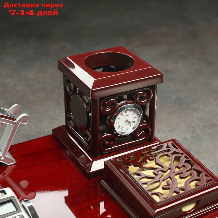 Набор настольный 6в1 (часы, визитница, калькулятор, подставка для печати, бумаги, ручек) - фото 5 - id-p201463591