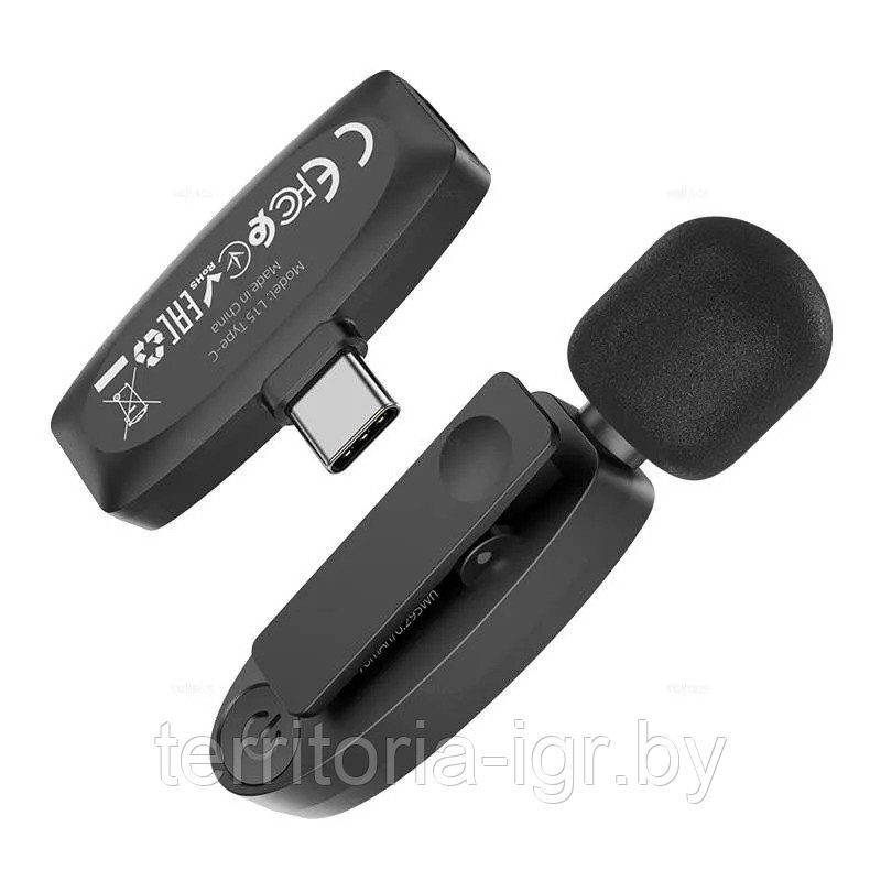 Беспроводной микрофон на клипсе Type-C L15 черный Hoco - фото 3 - id-p201532942