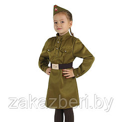 Маскарадный костюм военного для девочки с пилоткой, ремень рост 146, размер 38