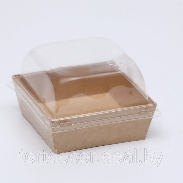 Коробка Крафт под бенто-торт с прозрачной крышкй 13*13*10 см - фото 1 - id-p201551801