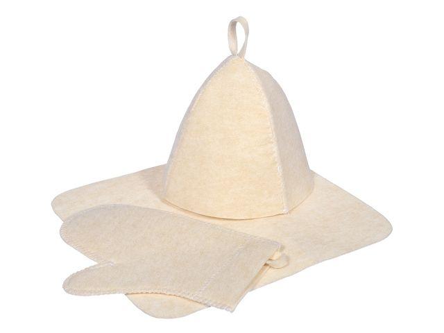 Набор для бани из 3-х предметов (шапка, коврик, рукавица), белый, Hot Pot - фото 1 - id-p201554092