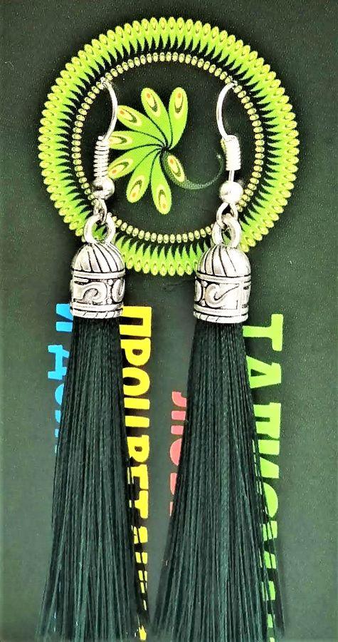 Серьги-кисти handmade Темно-Зеленые, 5 см