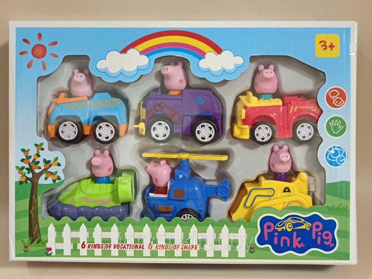 Набор героев "Свинка Пеппа" Peppa Pig на машинках, 6 героев, арт.E2