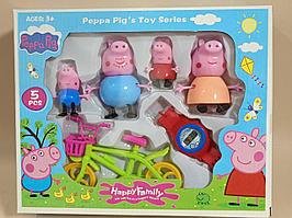 Набор героев "Свинка Пеппа" Peppa Pig с велосипедом и часами, 4 героя, арт.2018
