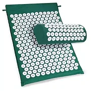 Набор для акупунктурного массажа 2 в 1 в чехле: акупунктурный коврик + акупунктурная подушка ( темно-зелёный)
