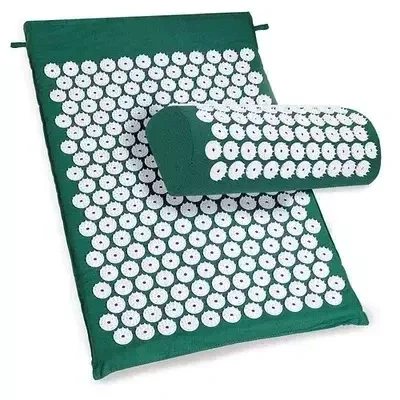 Набор для акупунктурного массажа 2 в 1 в чехле: акупунктурный коврик + акупунктурная подушка ( темно-зелёный), фото 2