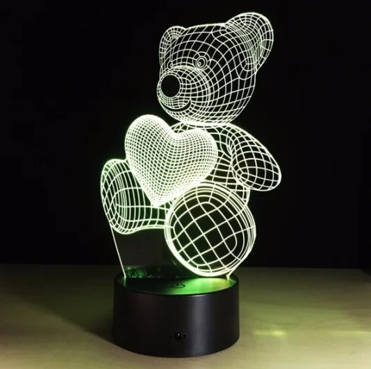 Светильник-ночник 3d эффект Мишка с сердцем