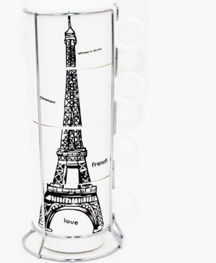 Набор из фарфоровых куржек на подставке 4 шт. 220мл Эфелева башня