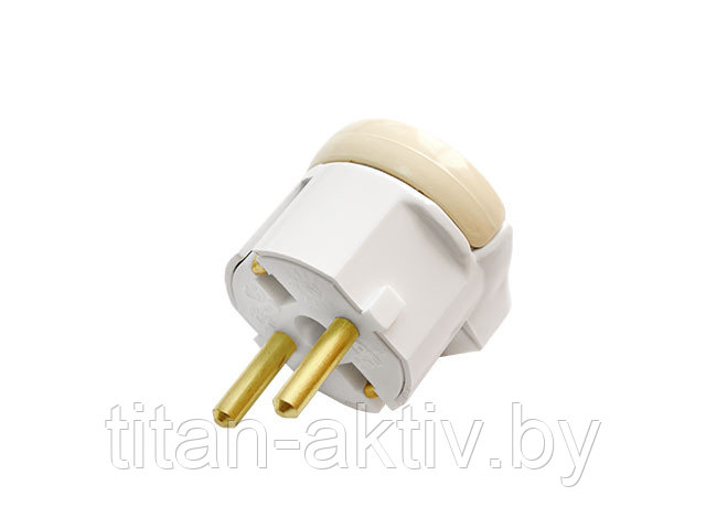 Вилка угловая с откидывающимся ушком (с/з, 16А, 250В) белая, Bylectrica
