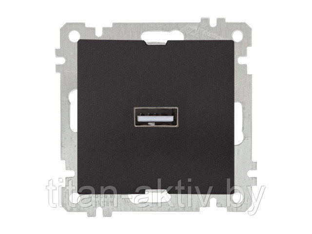 Розетка 1-ая USB (скрытая, без рамки) черная, DARIA, MUTLUSAN (USB-зарядка, 5V-2.1A) - фото 1 - id-p201645840
