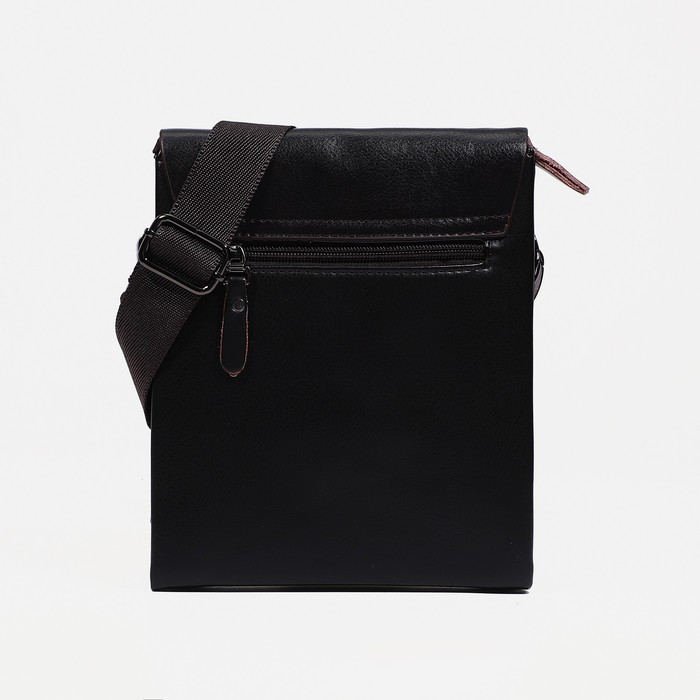 Сумка деловая на молнии, 3 наружных кармана, длинный ремень, цвет чёрный - фото 3 - id-p201650038