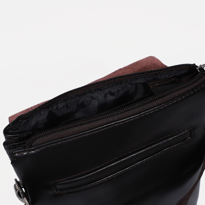 Сумка деловая на молнии, 3 наружных кармана, длинный ремень, цвет чёрный - фото 4 - id-p201650038