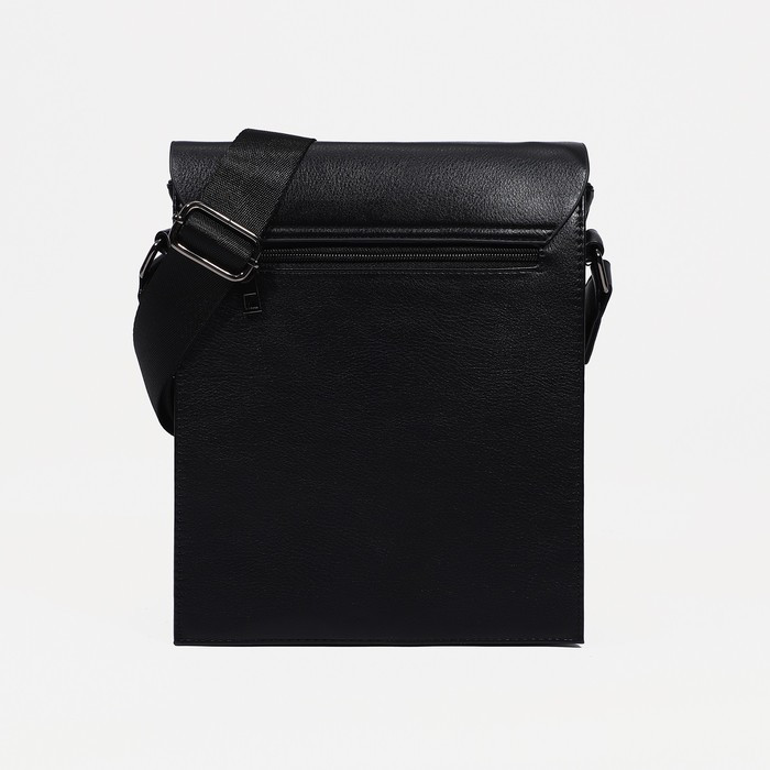 Сумка деловая на молнии, 2 наружных кармана, длинный ремень, цвет чёрный - фото 3 - id-p201650043