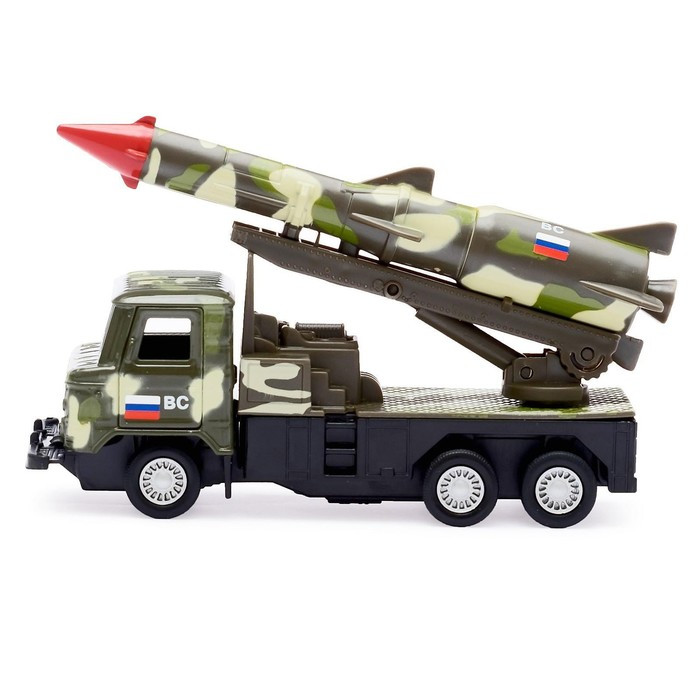 Машина металлическая ГАЗ 66 с ракетой, 12 см, инерционная, открываются двери, зелёный камуфляж - фото 2 - id-p201650474