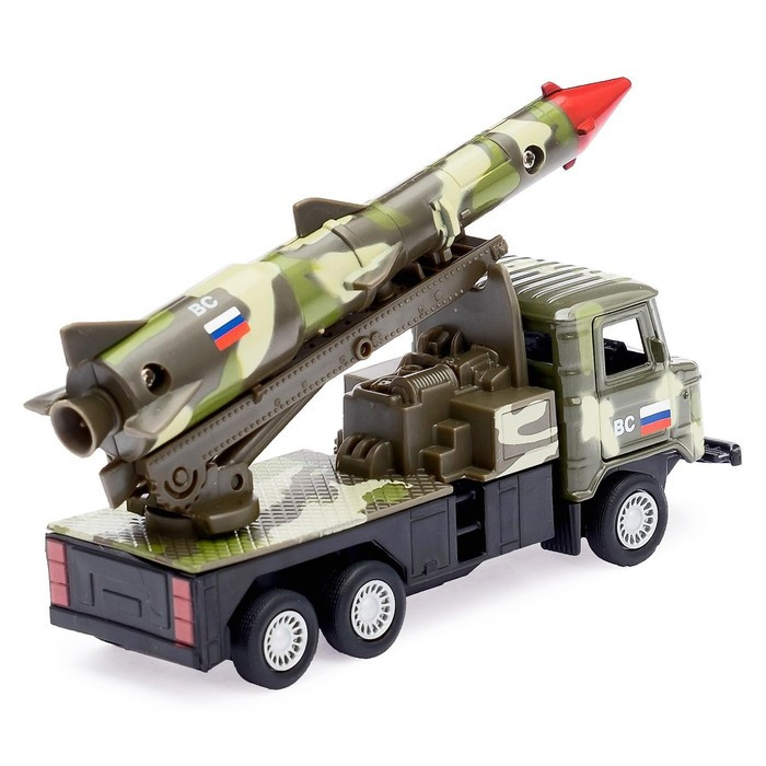 Машина металлическая ГАЗ 66 с ракетой, 12 см, инерционная, открываются двери, зелёный камуфляж - фото 3 - id-p201650474