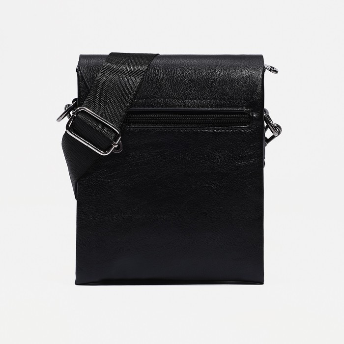 Сумка деловая на молнии, 2 наружных кармана, длинный ремень, цвет чёрный - фото 3 - id-p201649998