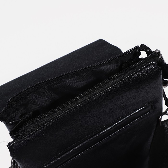Сумка деловая на молнии, 2 наружных кармана, длинный ремень, цвет чёрный - фото 4 - id-p201649998