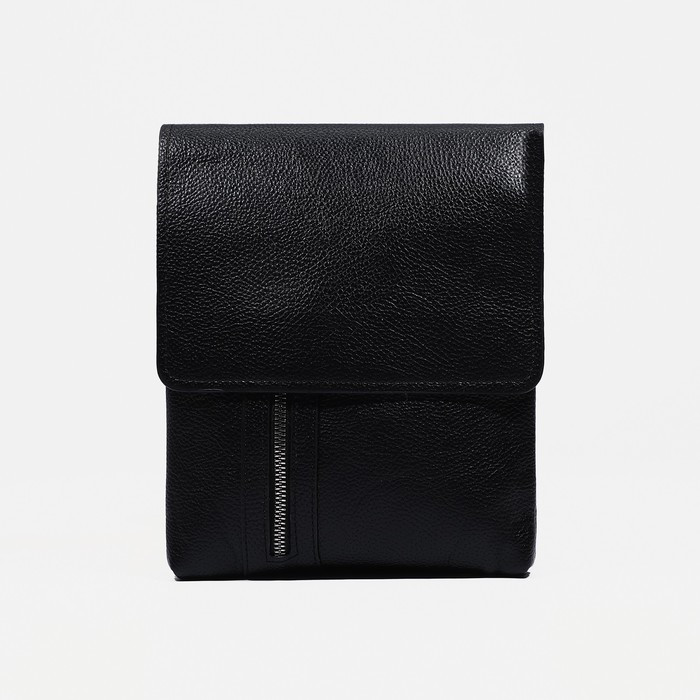 Сумка деловая на молнии, 2 наружных кармана, длинный ремень, цвет чёрный - фото 1 - id-p201650000