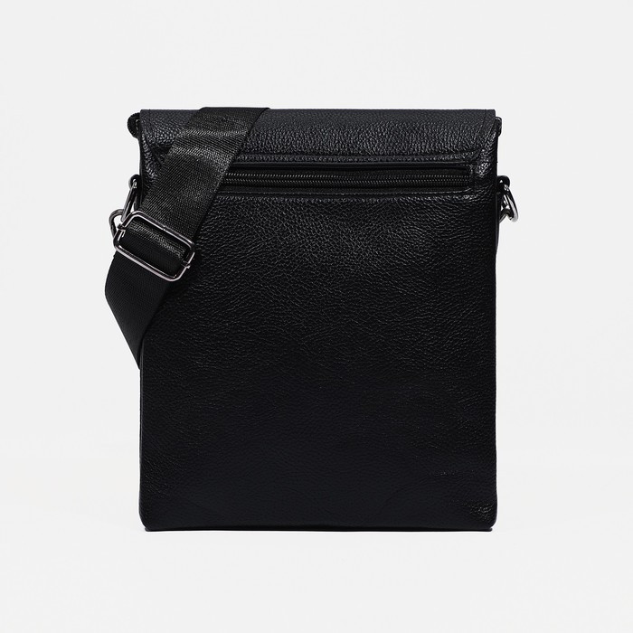Сумка деловая на молнии, 2 наружных кармана, длинный ремень, цвет чёрный - фото 3 - id-p201650025