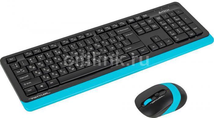 Комплект (клавиатура+мышь) A4TECH Fstyler FG1010, USB, беспроводной, черный и синий [fg1010 blue] - фото 1 - id-p200518104