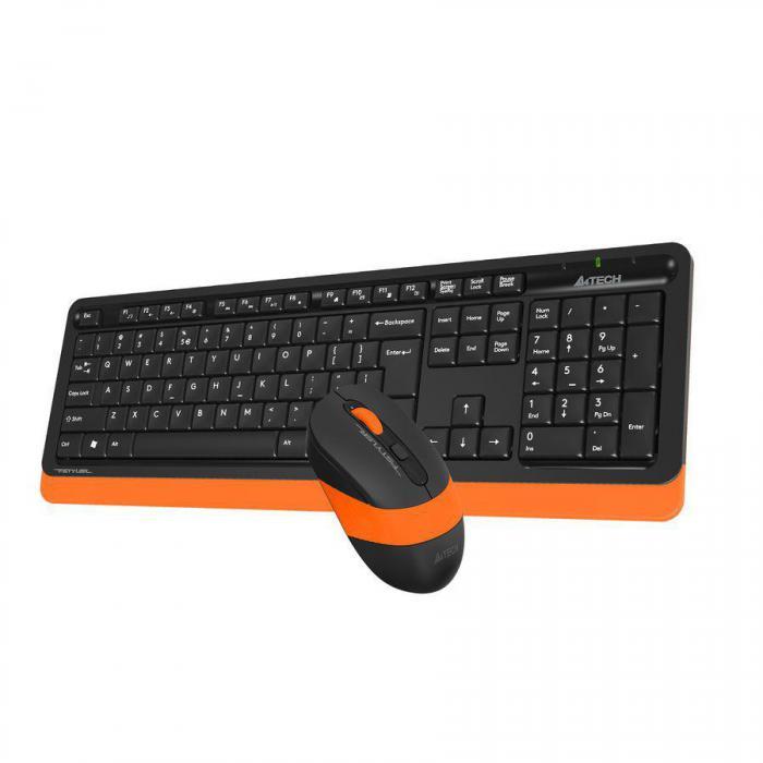 Комплект (клавиатура+мышь) A4TECH Fstyler FG1010, USB, беспроводной, черный и оранжевый [fg1010 orange] - фото 6 - id-p200518106