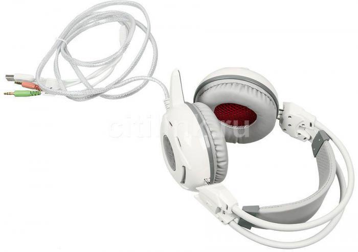 Гарнитура игровая A4TECH Bloody G300, для компьютера, мониторные, проводные, белый / серый [g300 white+grey] - фото 5 - id-p200519726
