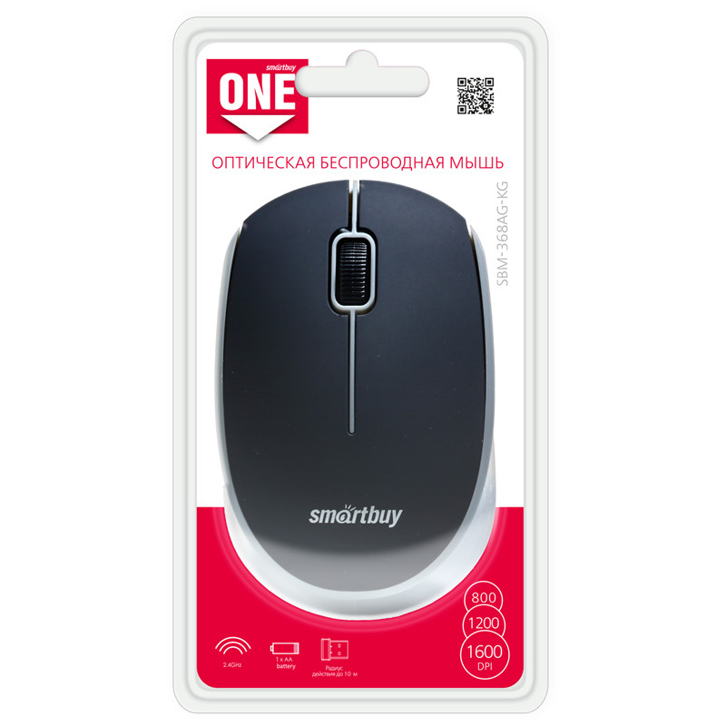 Мышь беспроводная Smartbuy ONE 368AG, серый, черный USB, 3btn+Roll, арт.SBM-368AG-KG