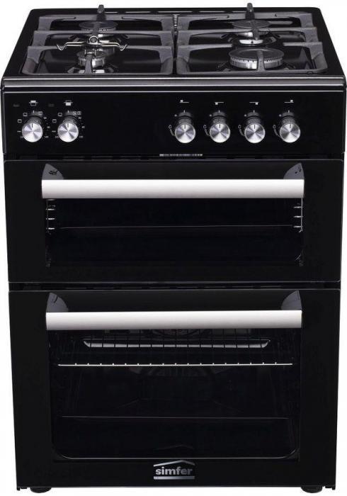 Газовая плита Simfer F66HB45016, электрическая духовка, без крышки, чугун, черный