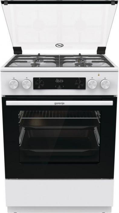 Газовая плита Gorenje GKS6C70WF, электрическая духовка, стеклянная крышка, чугун, белый