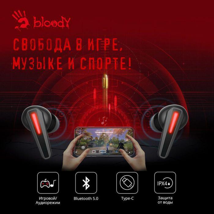 Наушники A4TECH Bloody M70, Bluetooth, внутриканальные, черный/красный [m70 black+ red] - фото 5 - id-p200520112