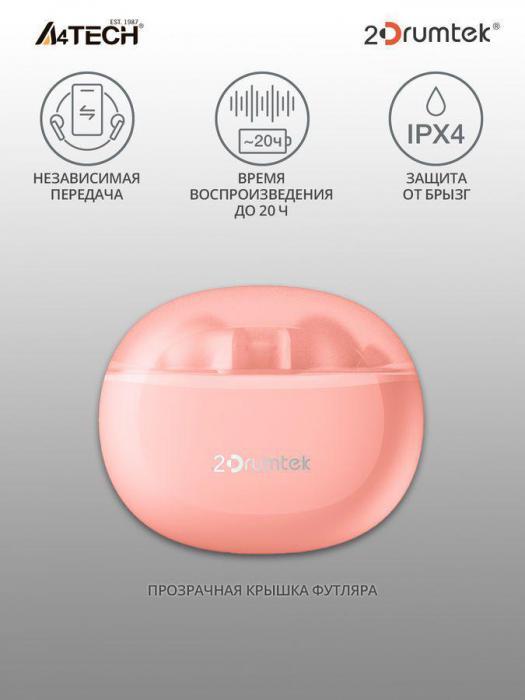 Наушники A4TECH 2Drumtek B27 TWS, Bluetooth, внутриканальные, розовый/белый [b27 baby pink] - фото 5 - id-p200520116