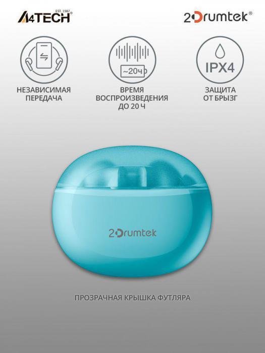 Наушники A4TECH 2Drumtek B25 TWS, Bluetooth, внутриканальные, синий [b25 icy blue] - фото 5 - id-p200520119