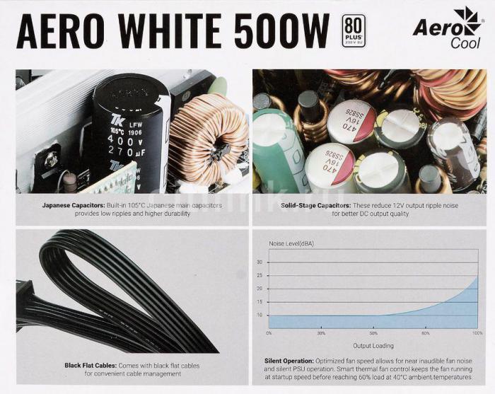 Блок питания Aerocool AERO WHITE, 500Вт, 120мм, черный, retail [aero white 500] - фото 3 - id-p200521973