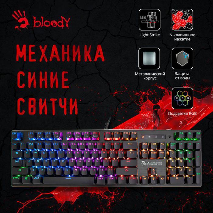 Клавиатура A4TECH Bloody B820R Blue S, USB, черный [b820r black (blue switch)] - фото 4 - id-p200518468