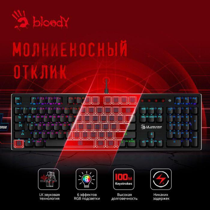 Клавиатура A4TECH Bloody B820R Blue S, USB, черный [b820r black (blue switch)] - фото 5 - id-p200518468