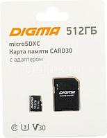 Карта памяти microSDXC UHS-I U3 Digma 512 ГБ, 90 МБ/с, Class 10, CARD30, 1 шт., переходник SD [dgfca512a03]