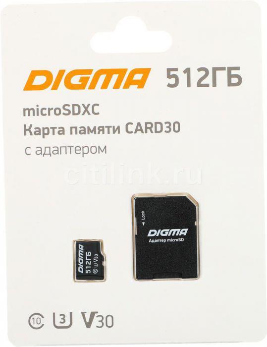 Карта памяти microSDXC UHS-I U3 Digma 512 ГБ, 90 МБ/с, Class 10, CARD30, 1 шт., переходник SD [dgfca512a03] - фото 1 - id-p200518496