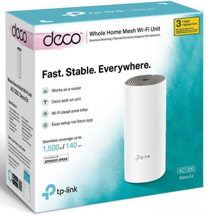 Бесшовный Mesh роутер TP-LINK Deco E4, AC1200, белый [deco e4(1-pack)] - фото 2 - id-p200522146