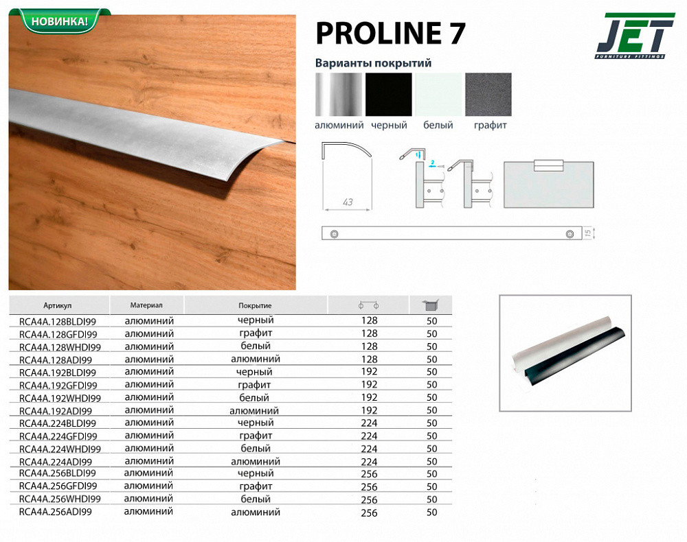 Ручка-профиль CA4 L252мм., м,ц. 224мм графит RCA4A.224GFDI99 - фото 3 - id-p201674904