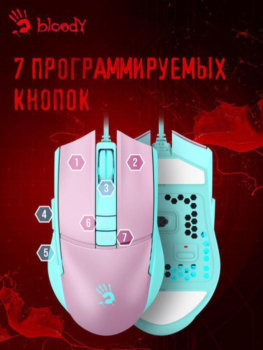 Мышь A4TECH Bloody L65 Max, игровая, оптическая, проводная, USB, розовый и голубой [l65 max/sky pink] - фото 7 - id-p200515618
