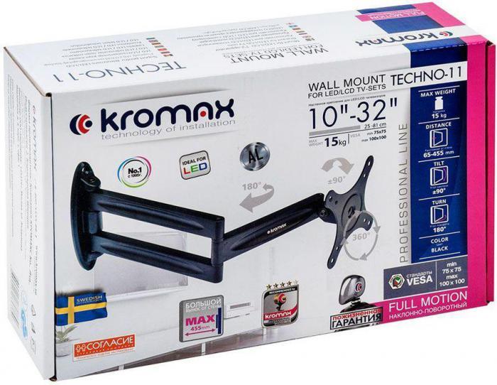 Кронштейн для телевизора Kromax TECHNO-11, 10-32", настенный, поворот и наклон, черный [29001] - фото 8 - id-p200517174