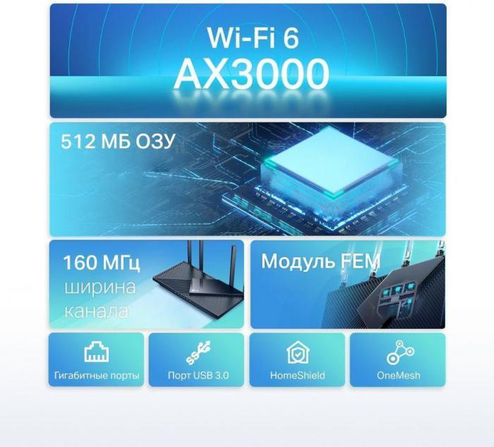 Wi-Fi роутер TP-LINK Archer AX55, AX3000, черный - фото 9 - id-p200522541