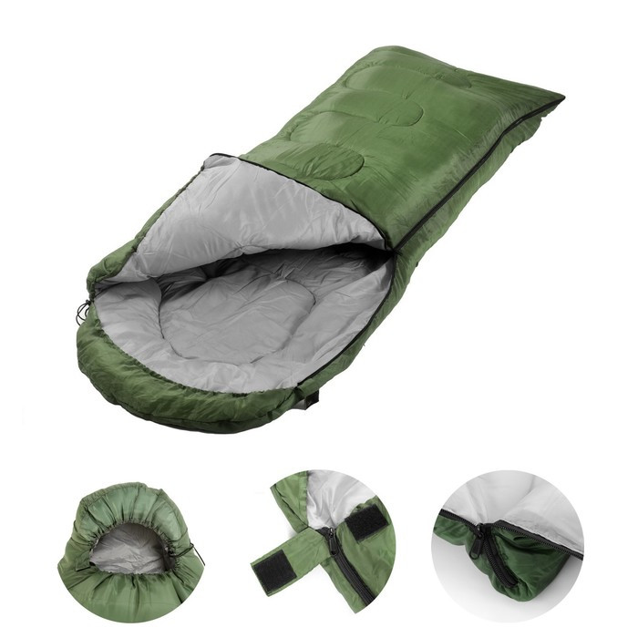 Спальный мешок туристический, 220 х 75 см, до -20 градусов, 600 г/м2, зеленый - фото 2 - id-p201692749