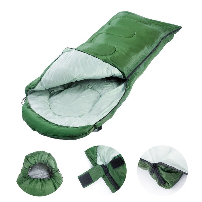 Спальный мешок туристический, 220 х 75 см, до -20 градусов, 600 г/м2 темный весенне-зеленый - фото 2 - id-p201692751