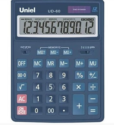 Калькулятор 12-ти разрядный Uniel UD-60B большой дисплей - фото 1 - id-p201698809